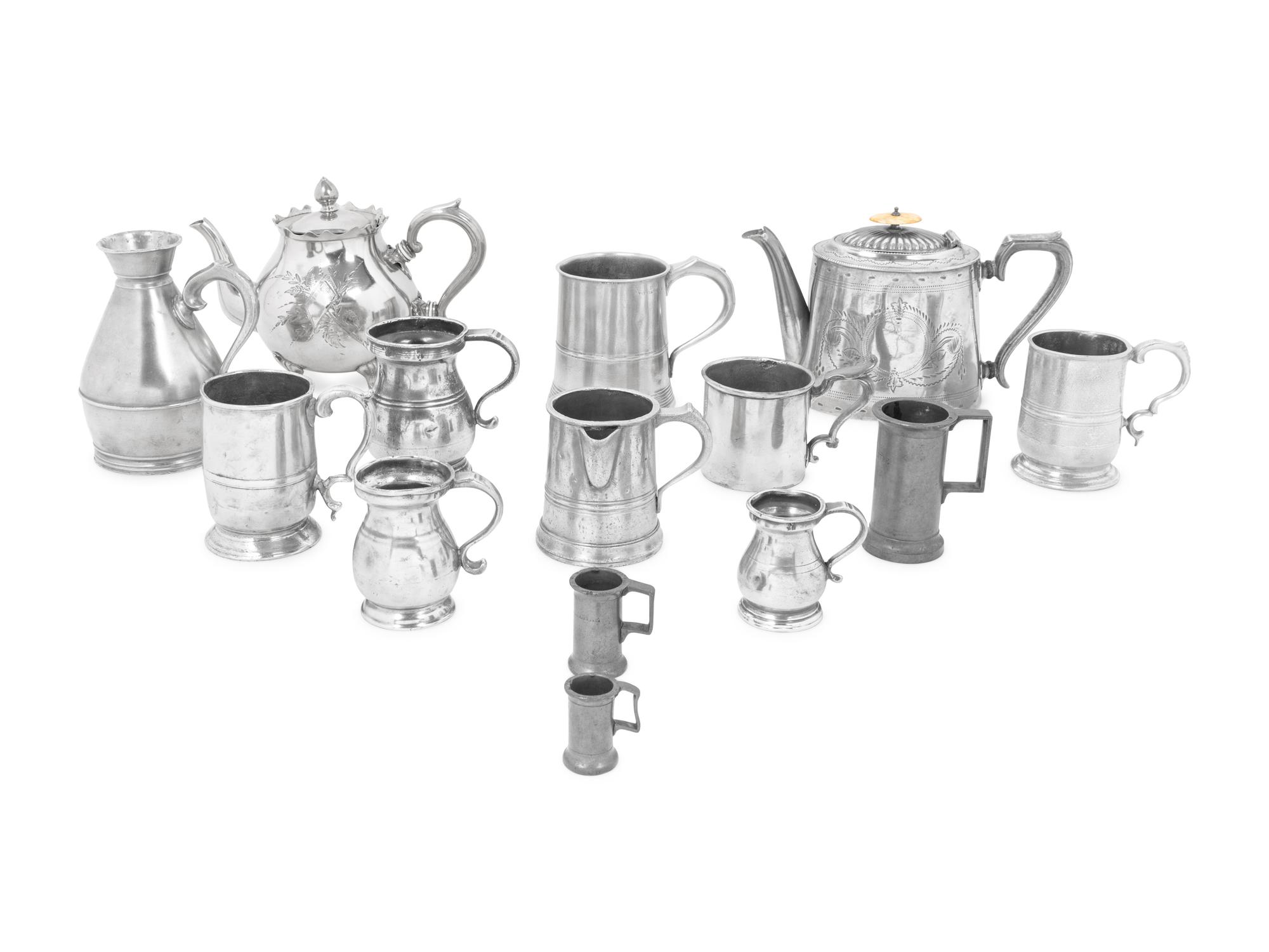 A Group of Assorted Pewter Table Articles