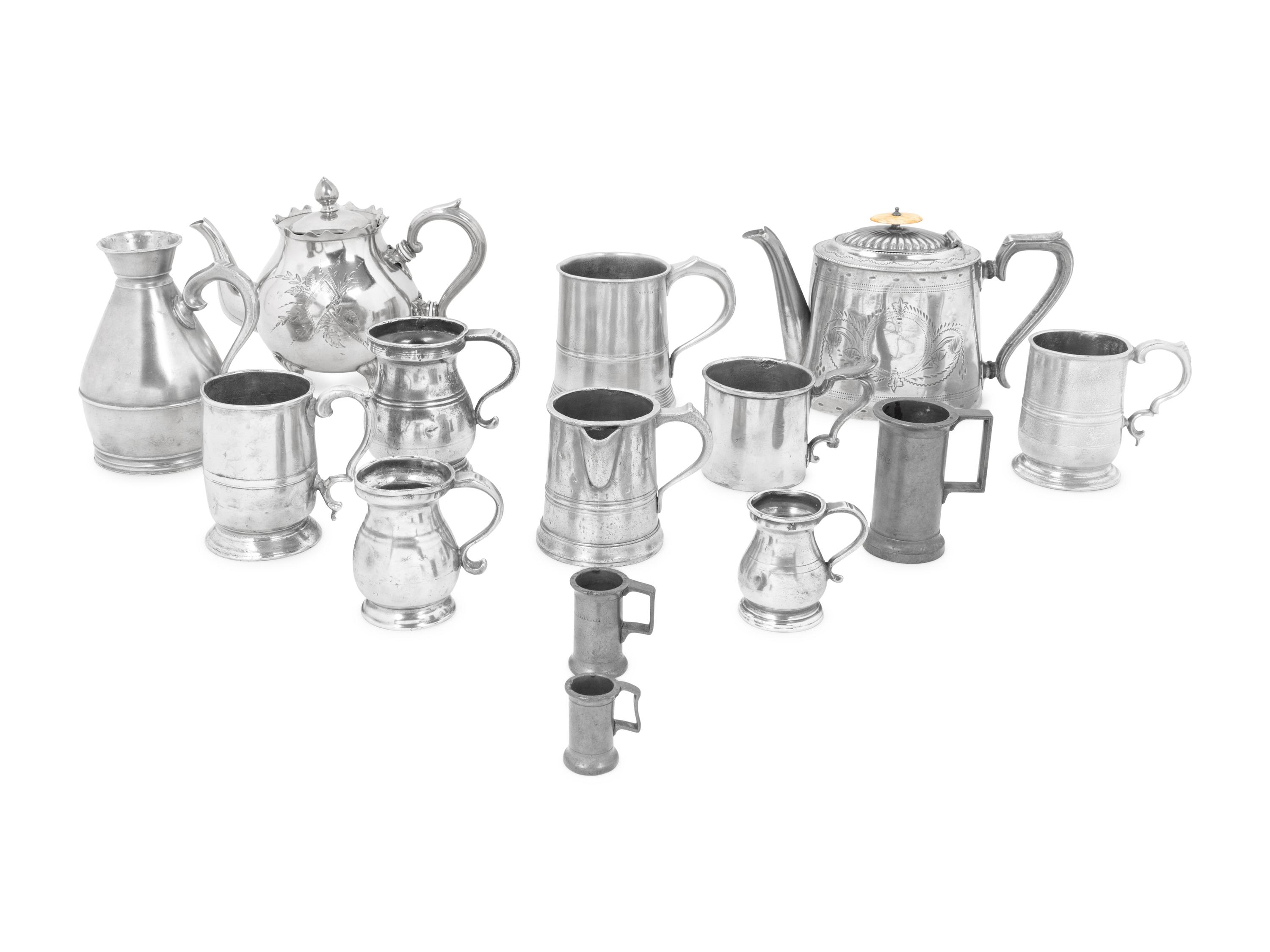 A Group of Assorted Pewter Table Articles