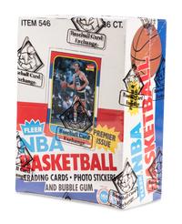 An Unopened Box of 1986-87 Fleer Basketball Cards (36 Packs) Featuring All Original Wax Packs As Issued By Fleer With One Michael Jordan Rookie Card No. 57 Showing On Top of Pack and Four Jordan Stickers (BBCE Authenticated)