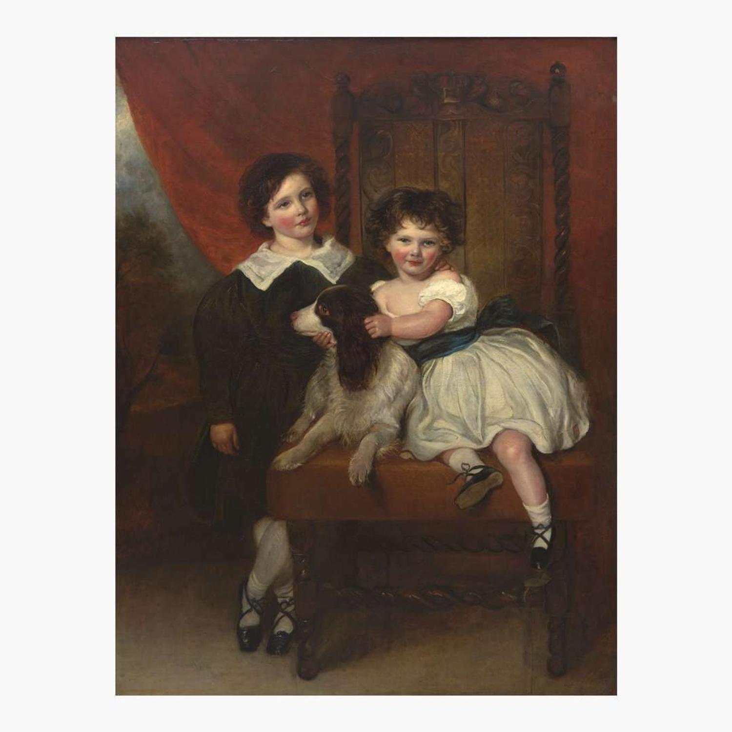 George Henry Harlow (British, 1787–1819) Full-Length Portrait of a Boy and a Girl and Their Dog
