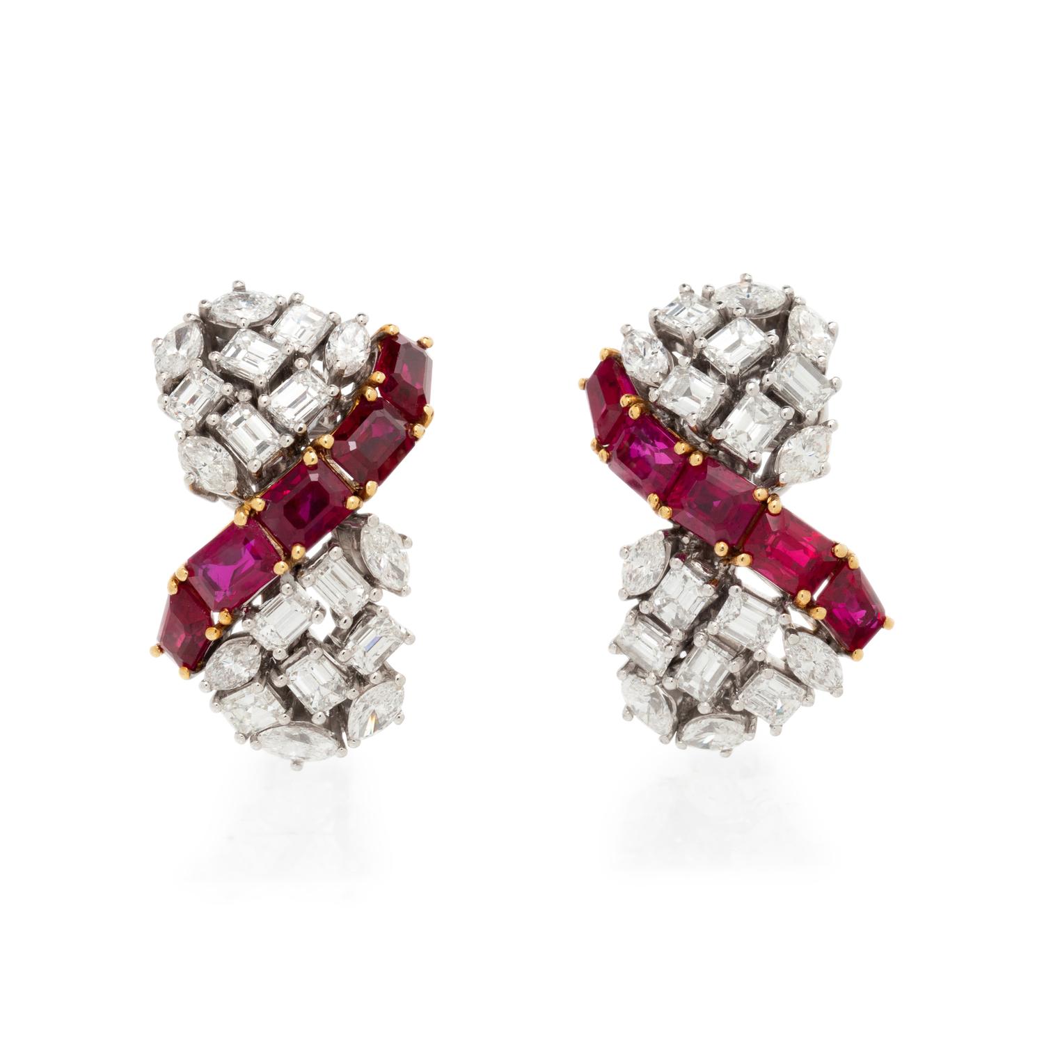 GARRARD & CO., RUBY AND DIAMOND EARRINGS