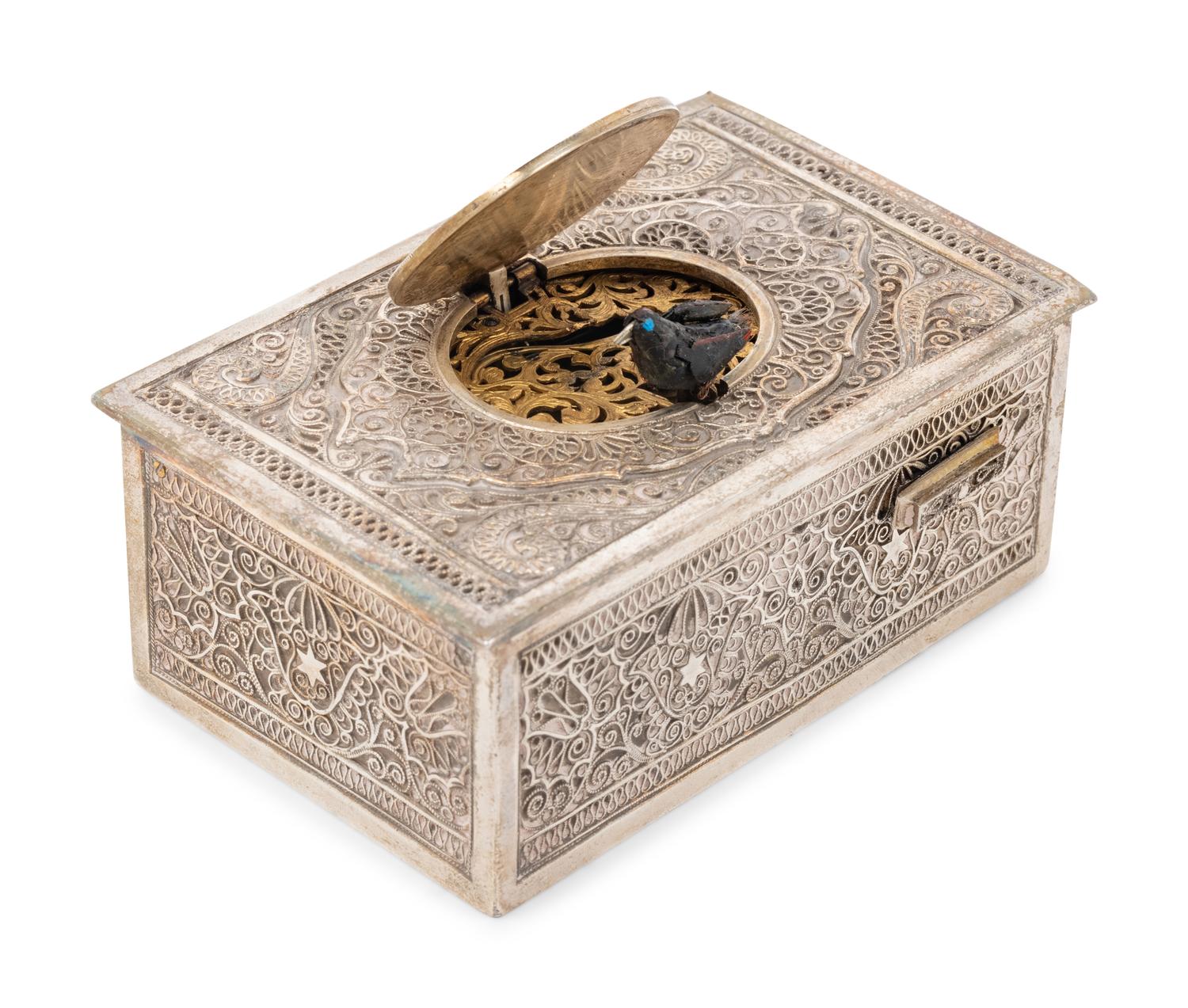 A German Silver Singing Bird Automaton Box