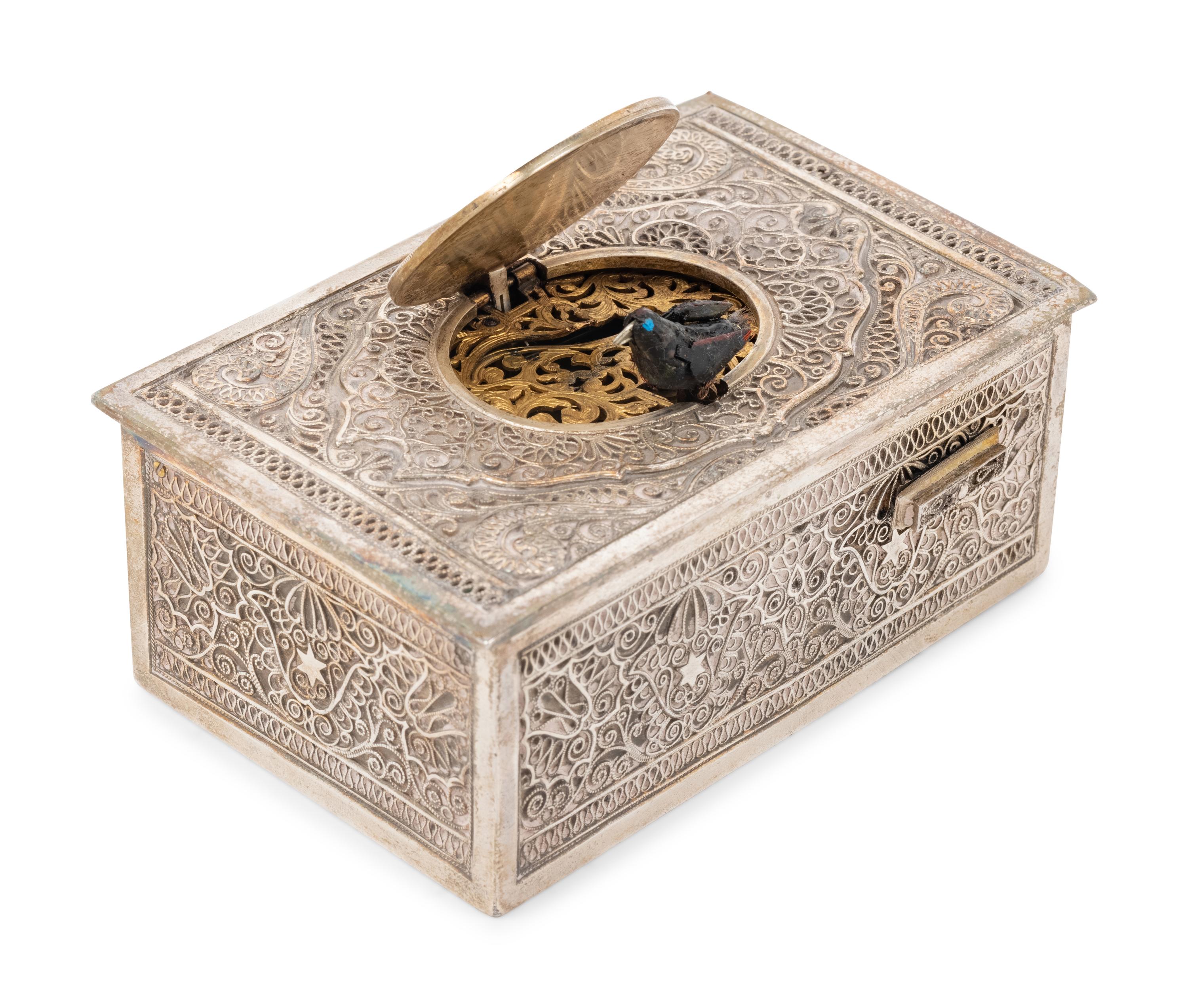 A German Silver Singing Bird Automaton Box