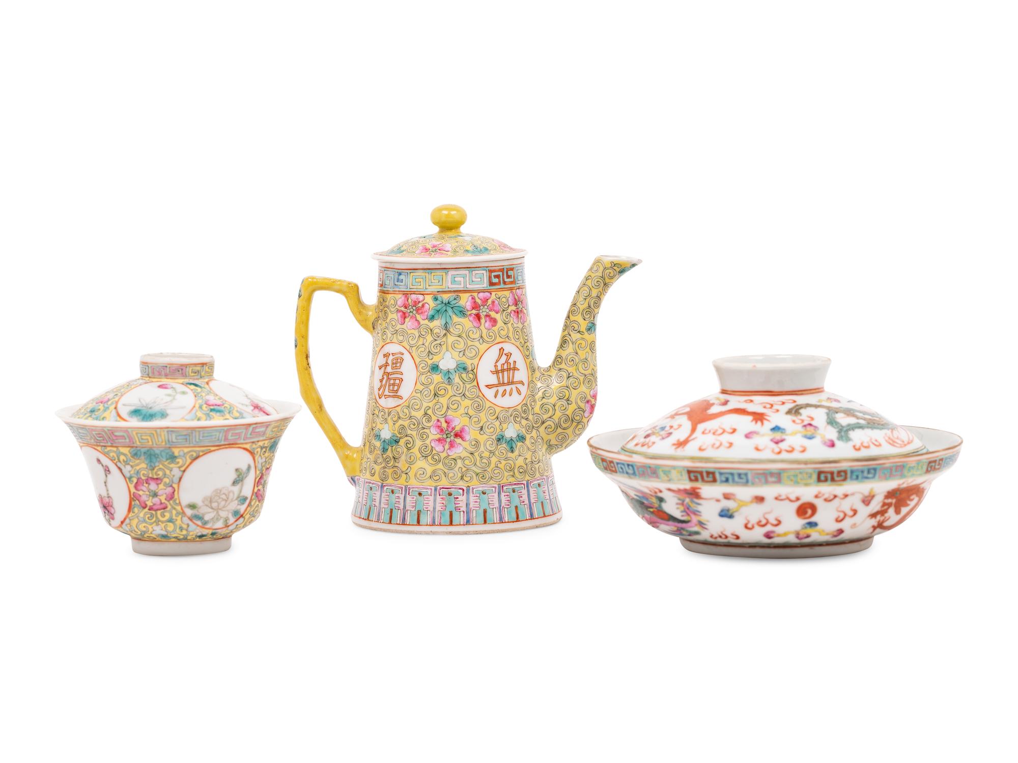 Three Chinese Famille Rose Porcelain Wares