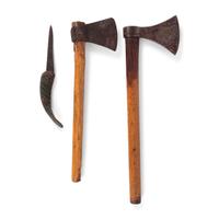 Pair of Belt Axes, One with Inlay, AND Painted Horn Knife