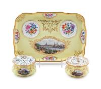 A Meissen Painted and Parcel Gilt Yellow-Ground Porcelain Ink Stand