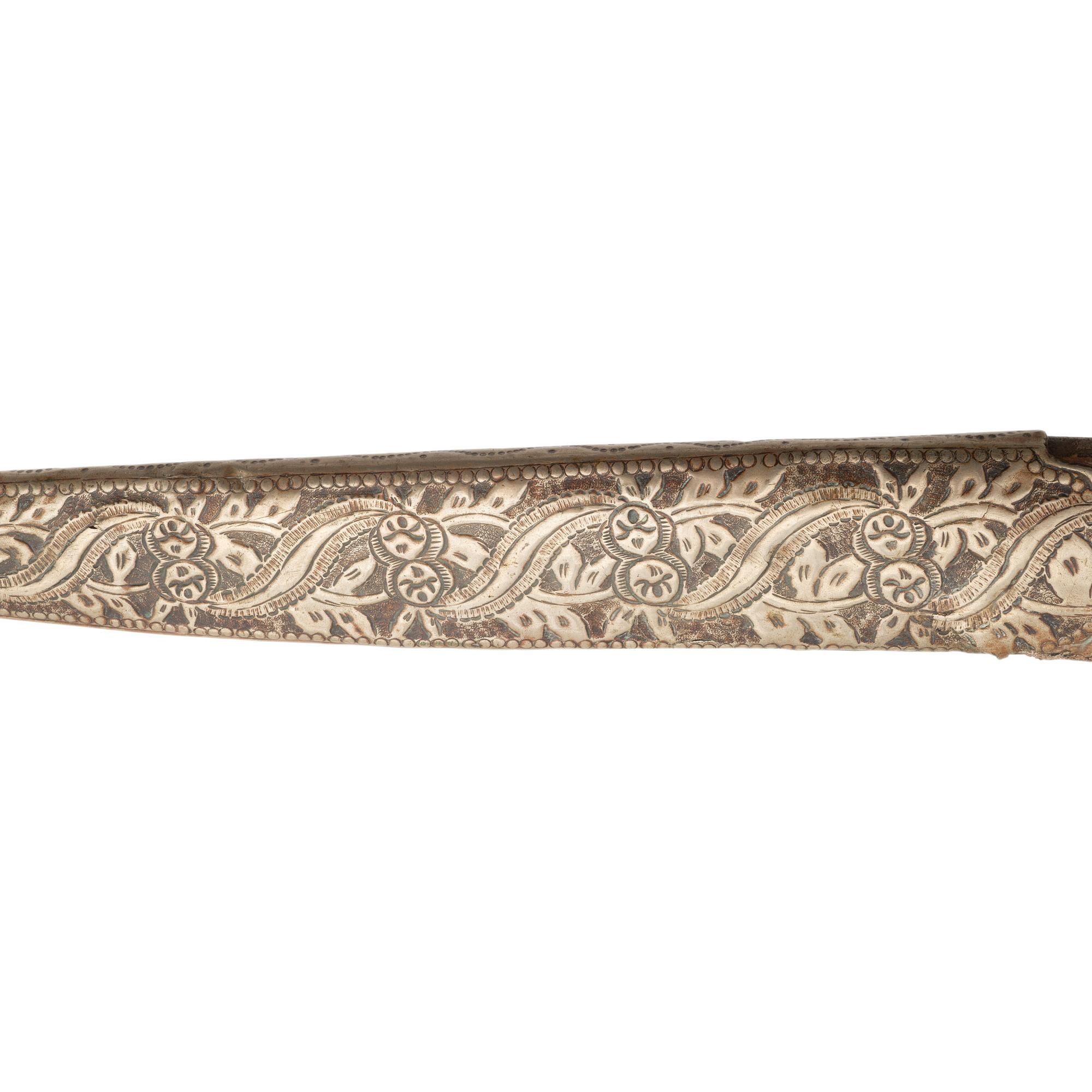 Ottoman Yatagan Sword with Etched Blade and Silver Mounted Scabbard