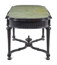 A Napoleon III Style Faux Marble-Top Ebonized Center Table