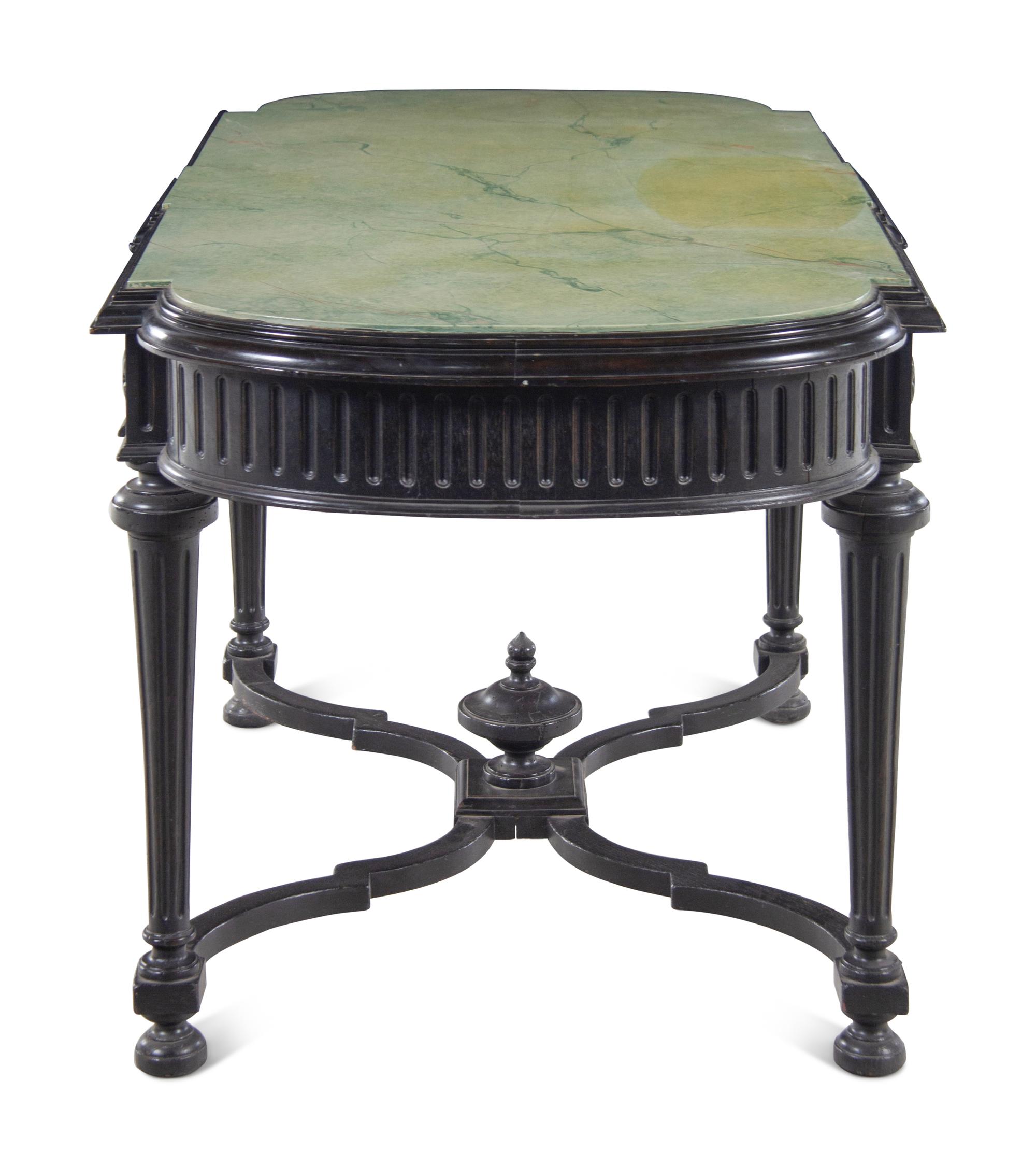 A Napoleon III Style Faux Marble-Top Ebonized Center Table