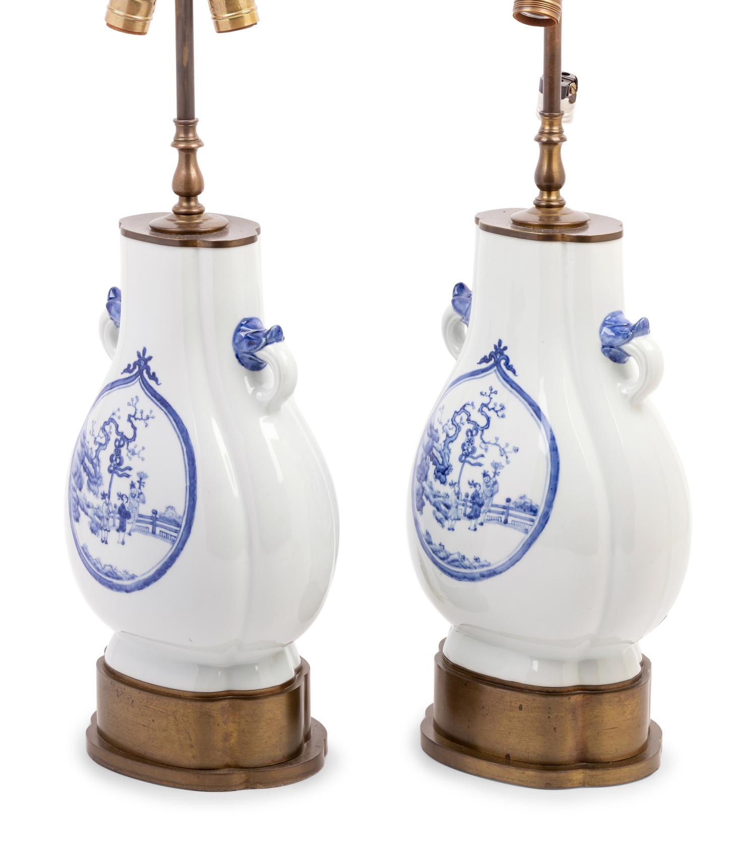 A Pair of Chinese Blue and White Porcelain Vases Mounted as Lamps