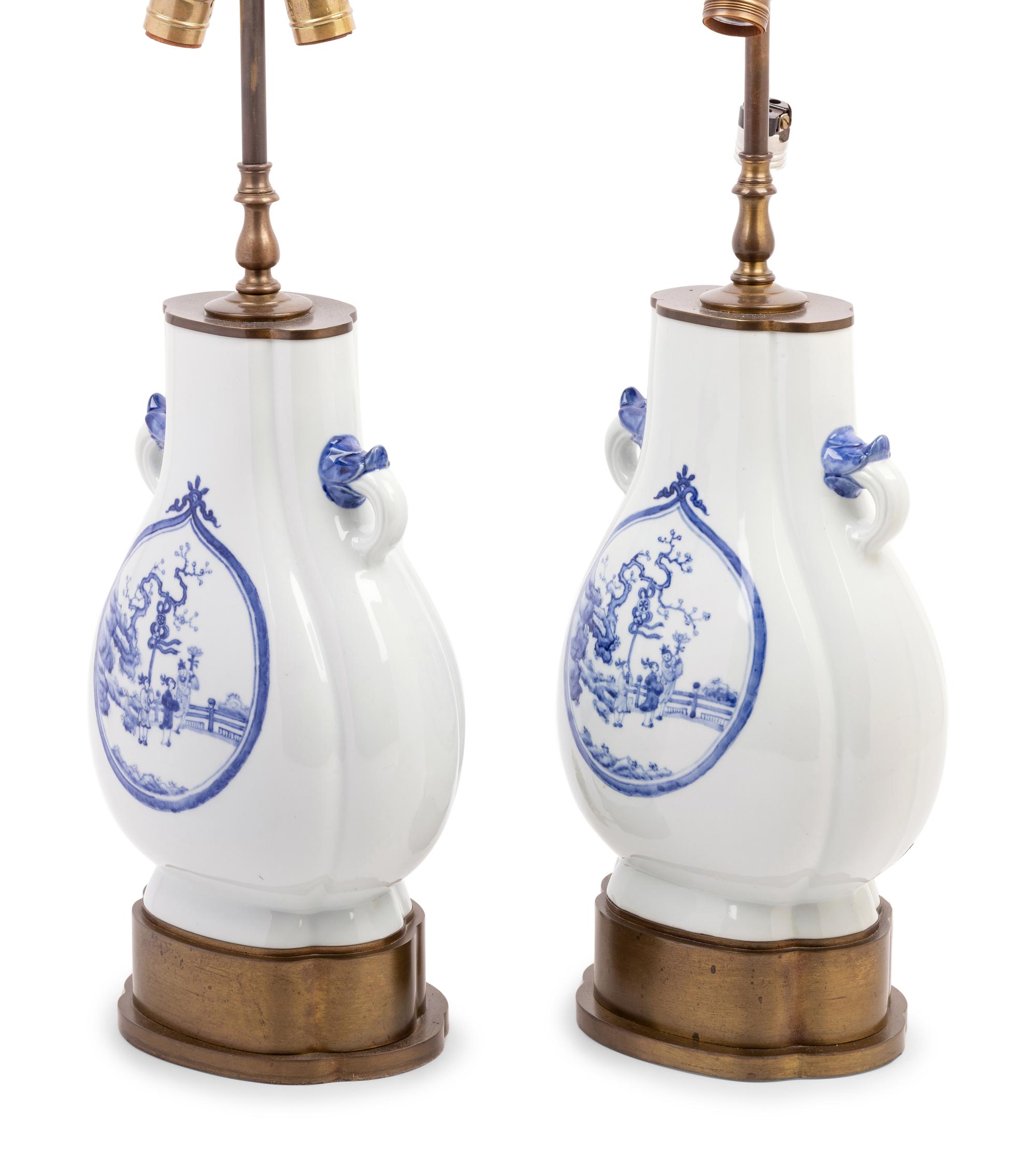 A Pair of Chinese Blue and White Porcelain Vases Mounted as Lamps