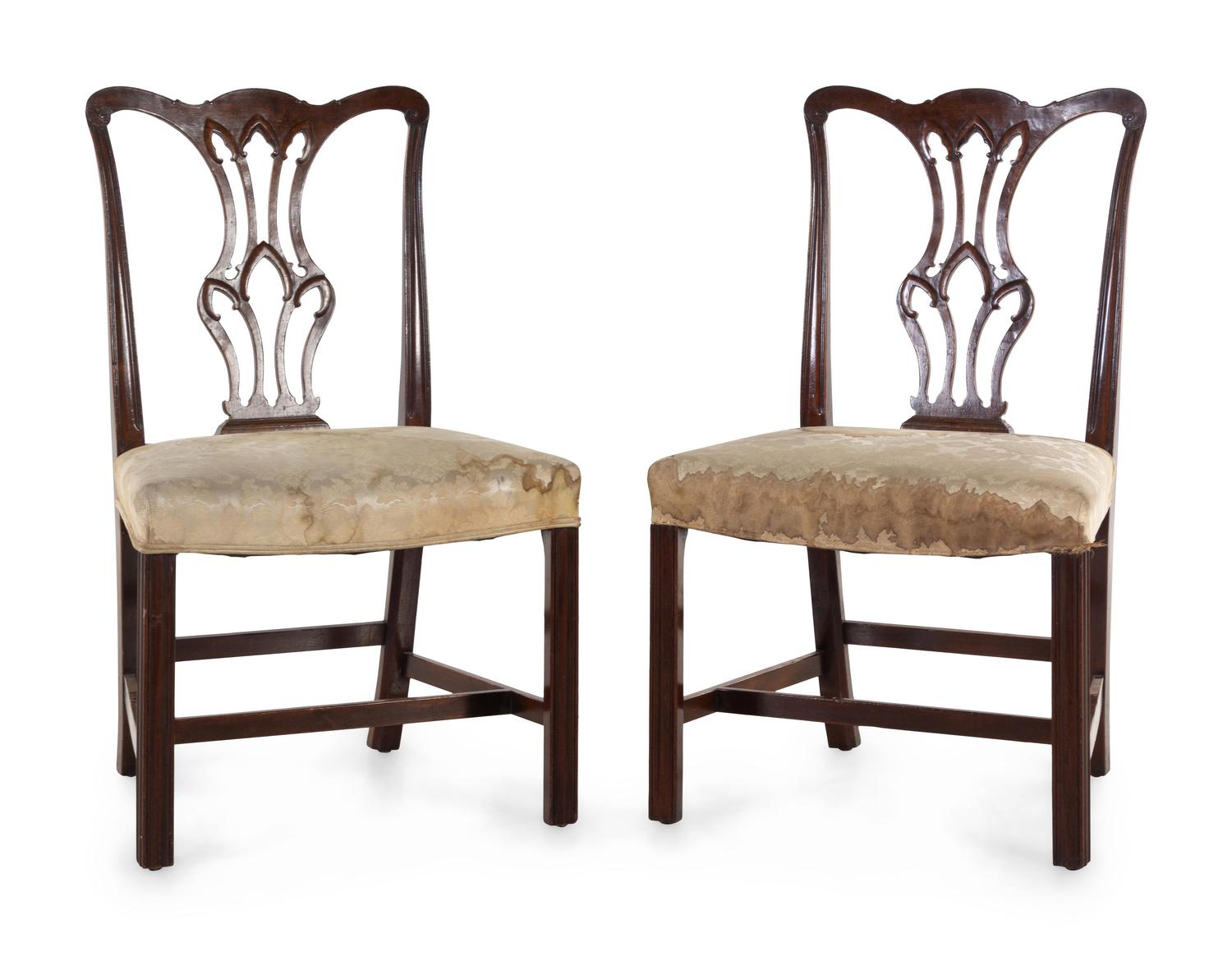 A Pair of George III Carved Mahogany Side Chairs