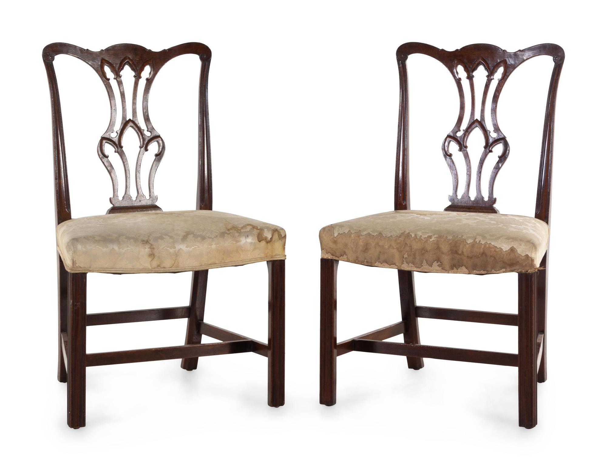 A Pair of George III Carved Mahogany Side Chairs
