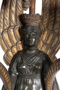 A Pair of Empire Style Brass Three-Light Figural Sconces