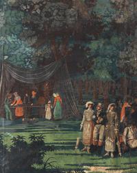 A French Hand-Painted Panoramic Wallpaper Mounted on a Six-Panel Screen
