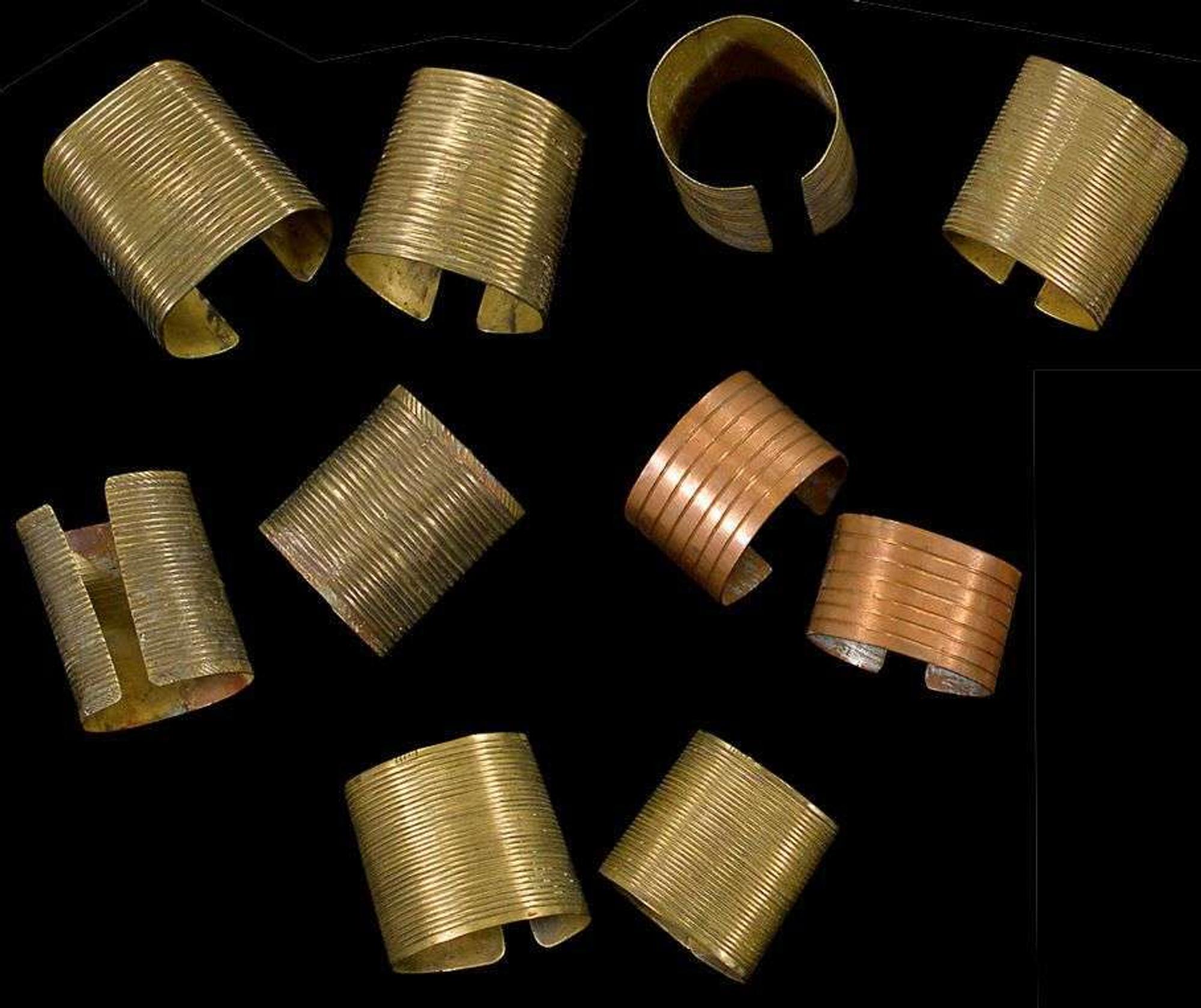 Five pairs of Sioux brass or copper bracelets late 19th/20th century