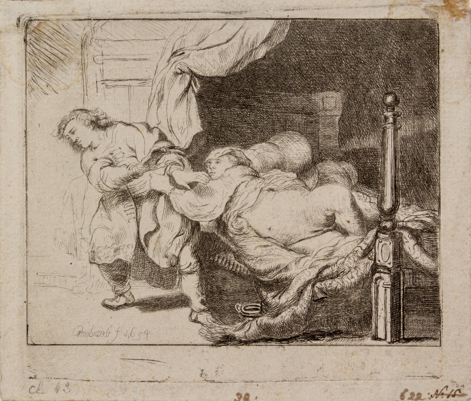 After Rembrandt van Rijn, (Dutch, 1606–1669), Self Portrait in a Cap, Laughing; Joseph and Potiphar's Wife; Clement de Jonghe, Printsel