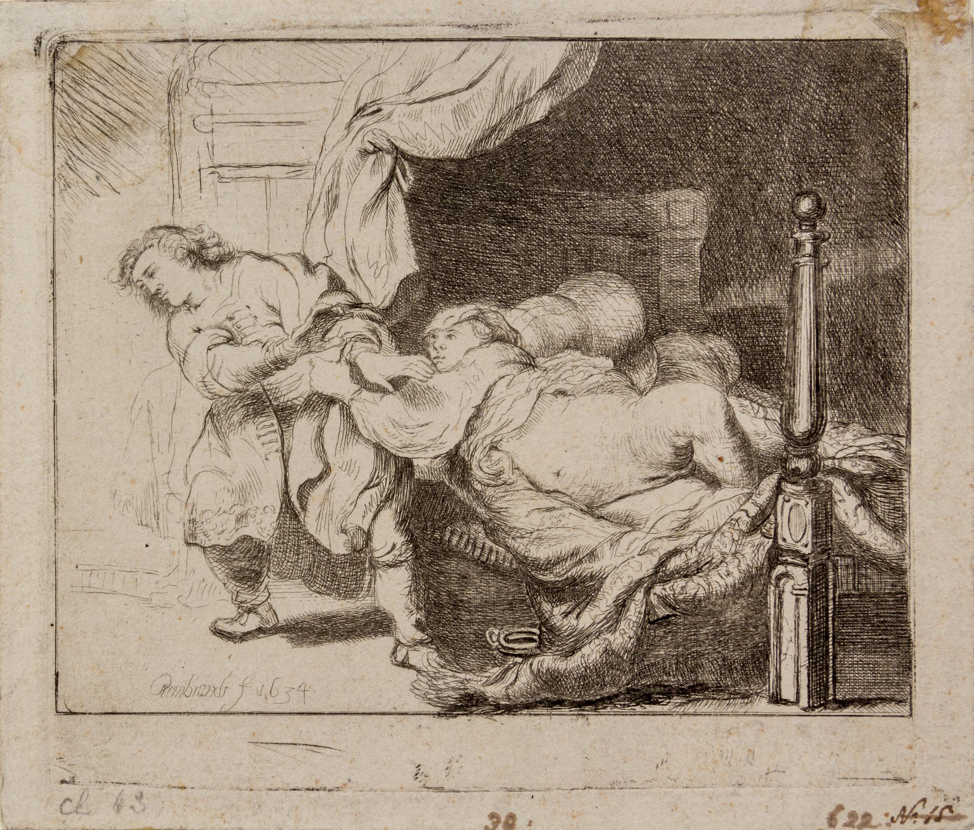 After Rembrandt van Rijn, (Dutch, 1606–1669), Self Portrait in a Cap, Laughing; Joseph and Potiphar's Wife; Clement de Jonghe, Printsel