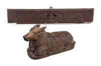 Two Pieces of Southeast Asian Carving Dimensions of fragment 26 1/2 x 4 1/4 inches.