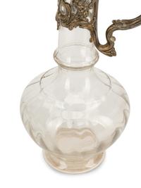 Two Continental Pewter Mounted Glass Claret Jugs