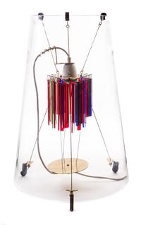 A Contemporary Blown Glass and Metal Table Lamp Height of shade 20 3/4 inches.