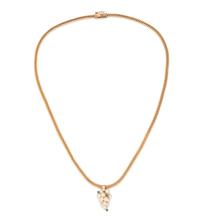 YELLOW GOLD, CULTURED PEARL, EMERALD AND DIAMOND PENDANT/NECKLACE