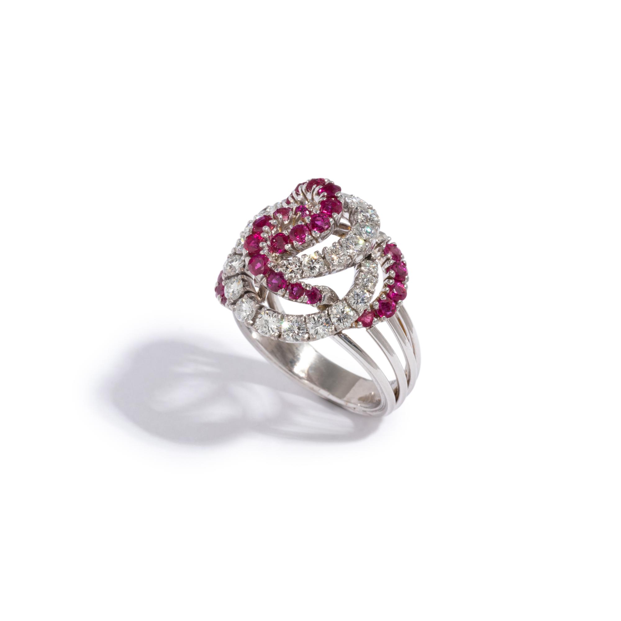 CARTIER, WHITE GOLD, DIAMOND AND RUBY RING
