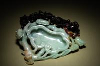 A Russet and Pale Celadon Jadeite 'Lingzhi' Brush Washer, Bixi