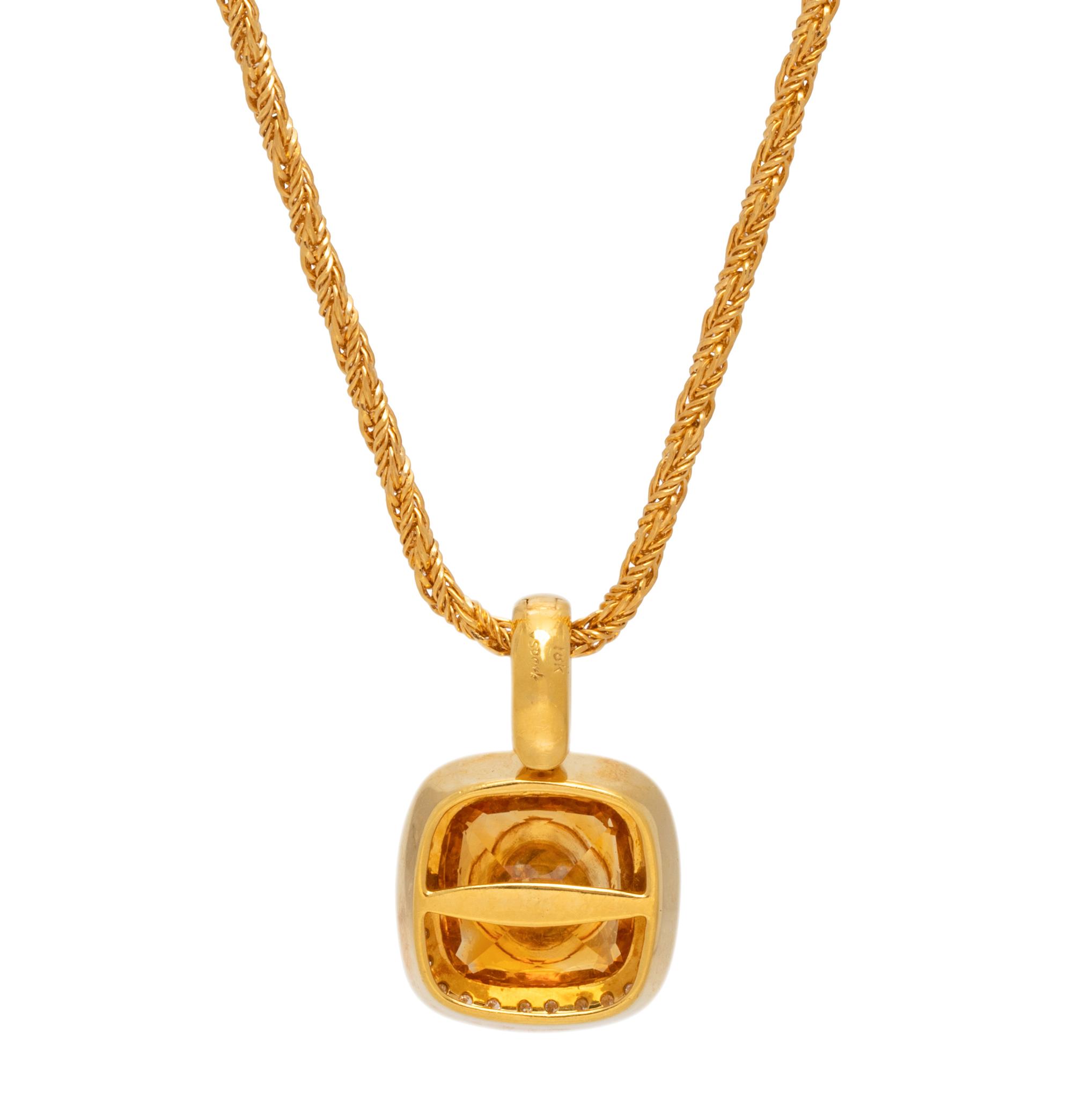 YELLOW GOLD, CITRINE AND DIAMOND PENDANT/NECKLACE