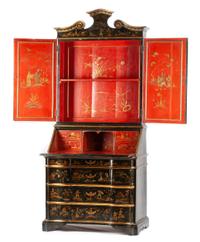 A George II Chinoiserie Decorated Secretary Height 96 x width 41 1/2 x depth 24 inches. — 18TH CENTURY
