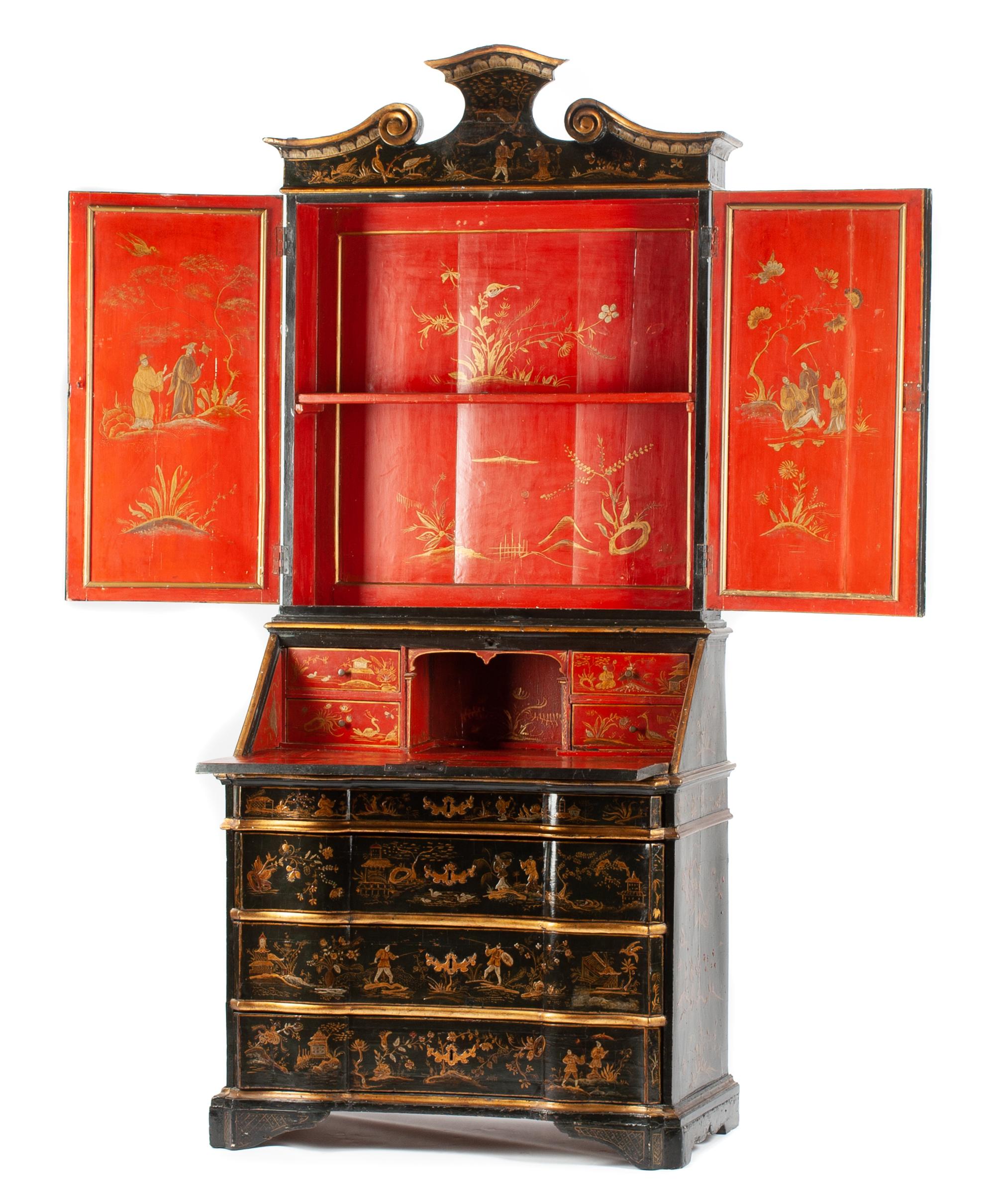 A George II Chinoiserie Decorated Secretary Height 96 x width 41 1/2 x depth 24 inches. — 18TH CENTURY