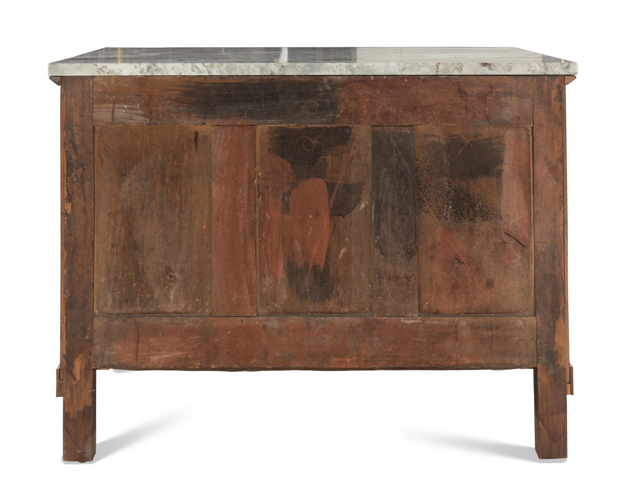 An Empire Gilt Bronze Mounted Walnut Marble-Top Commode