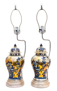 A Pair of Blue and White Covered Jars — 20TH CENTURY