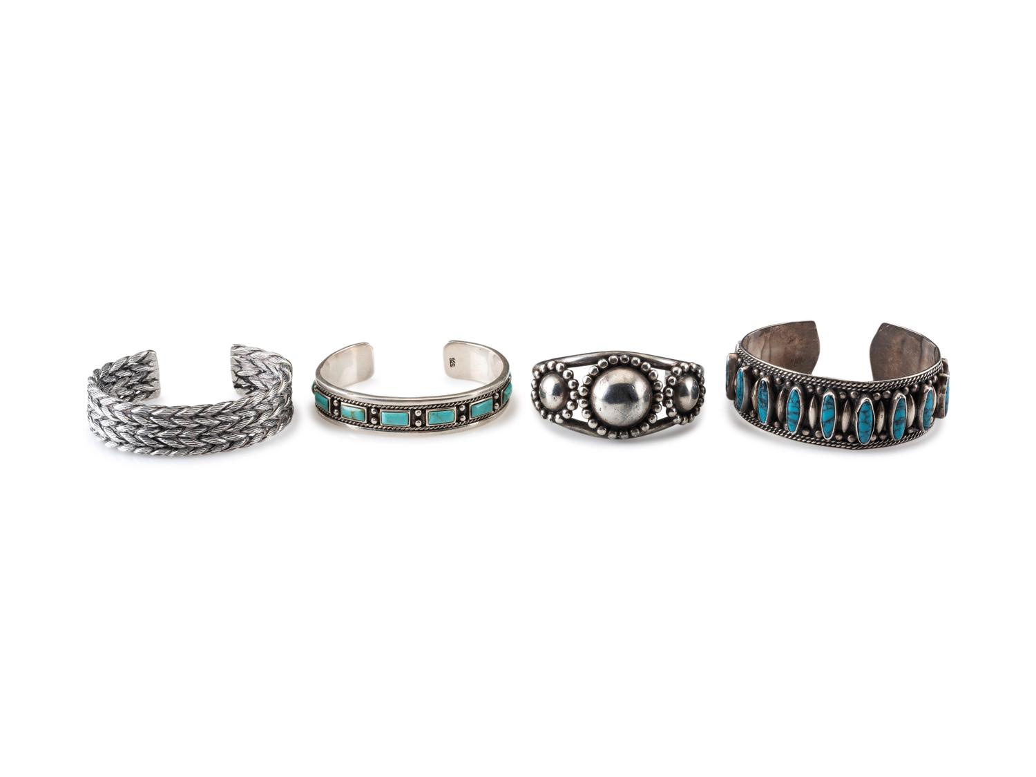 Southwestern-style Silver and Turquoise Cuff Bracelets