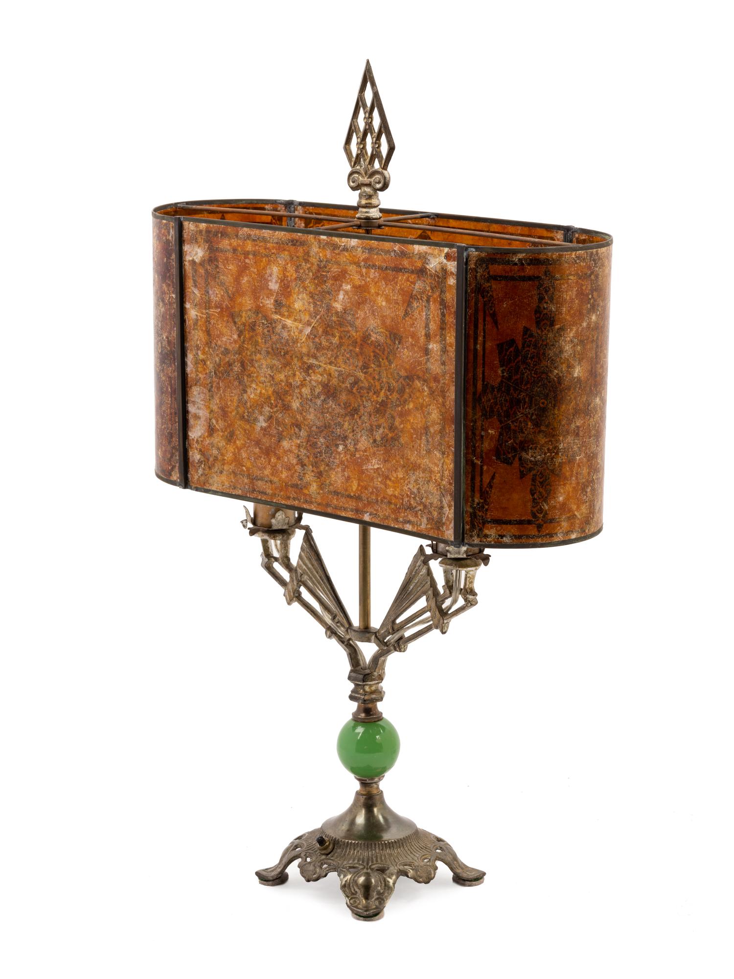 An Art Deco Chromed Metal Lamp with a Mica Shade