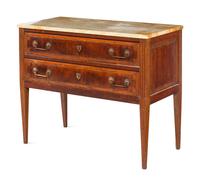 An Italian Mahogany and Marquetry Marble-Top Commode