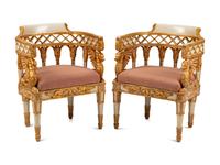 A Pair of Italian Neoclassical Style White-Painted and Parcel Gilt Armchairs