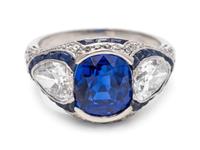 A Platinum, Ceylon Sapphire and Diamond Ring,