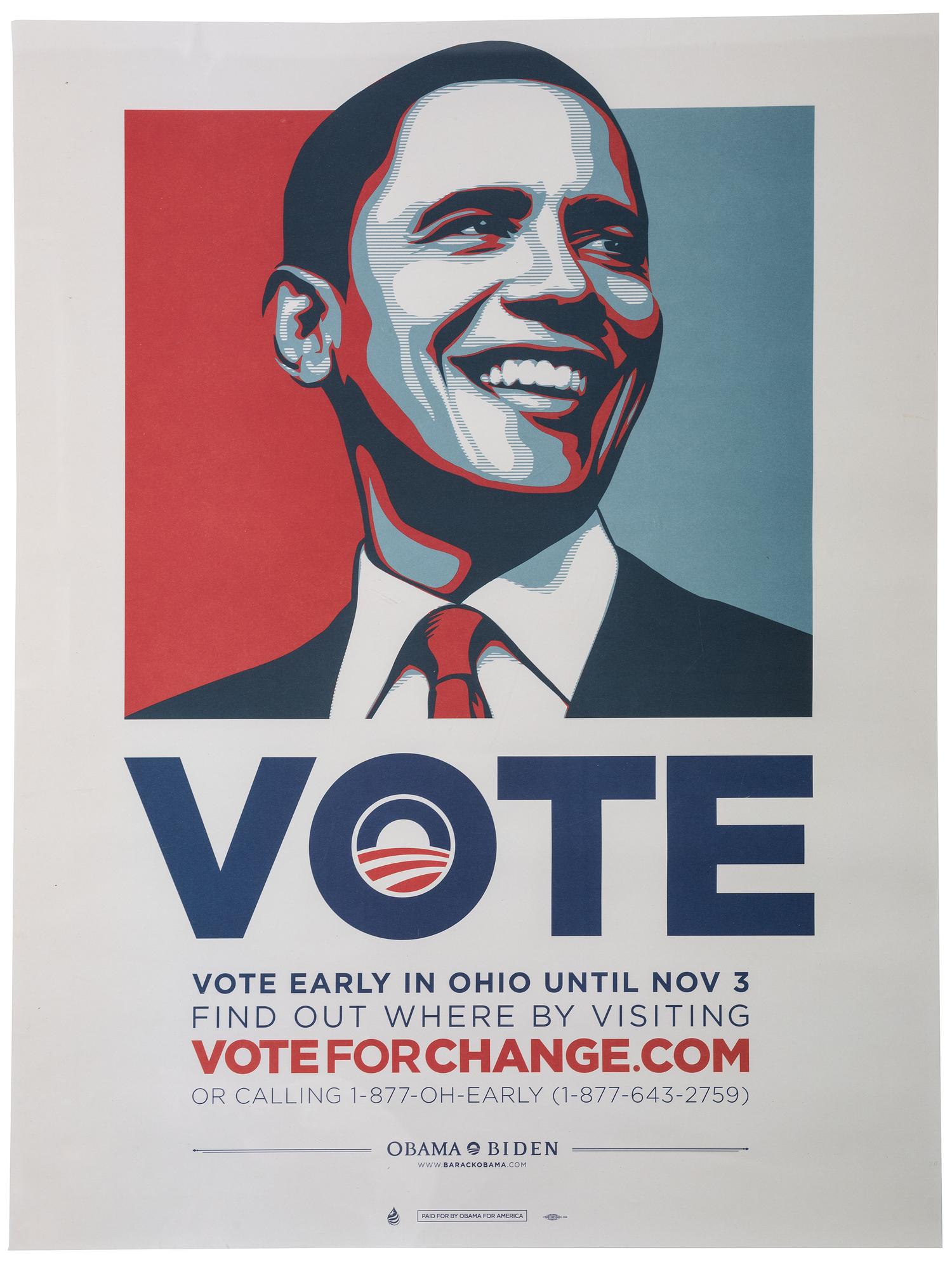 [POLITICS] -- [OBAMA, BARACK (b. 1961)]. A pair of campaign posters urging Ohioans to vote. 2008.