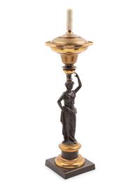 A Classical Patinated Bronze Figural Sinumbra Lamp