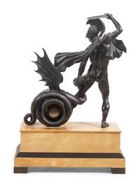 An Empire Bronze Mounted Sienna Marble Figural Mantel Clock