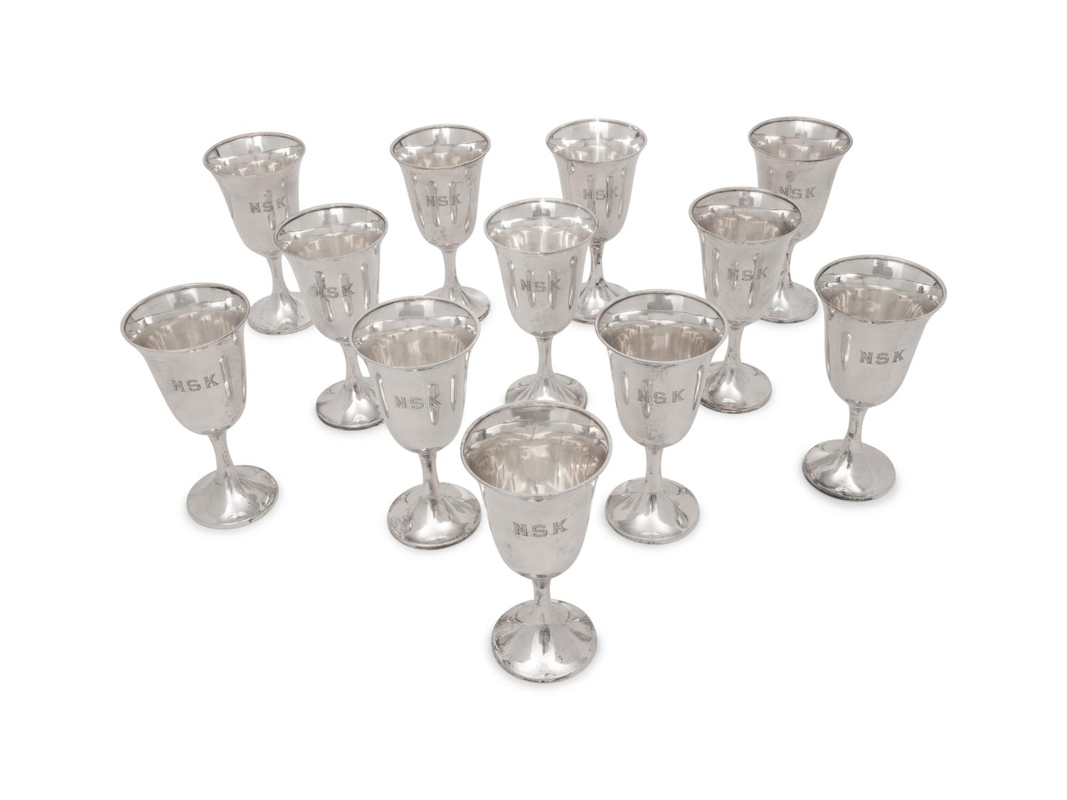 A Set of Twelve American Silver Goblets