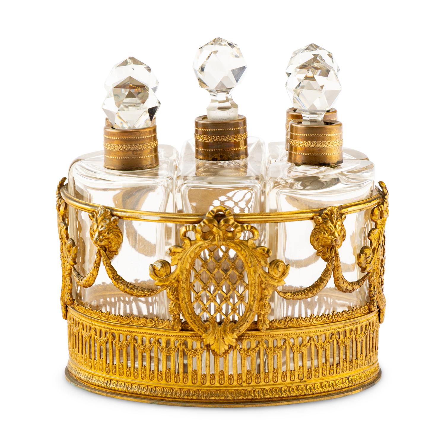 A Palais Royal Gilt Bronze and Cut Glass Scent Caddy