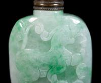 An Apple Green and Pale Celadon Jadeite Snuff Bottle