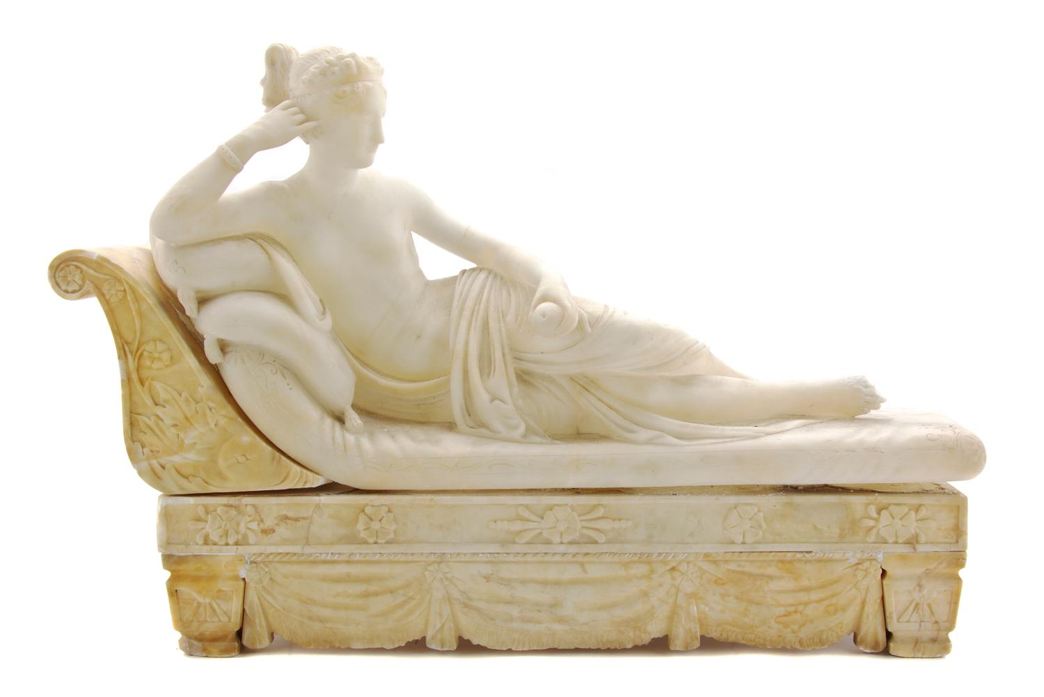 An Italian Alabaster Figure, after Antonio Canova, Length 25 inches.
