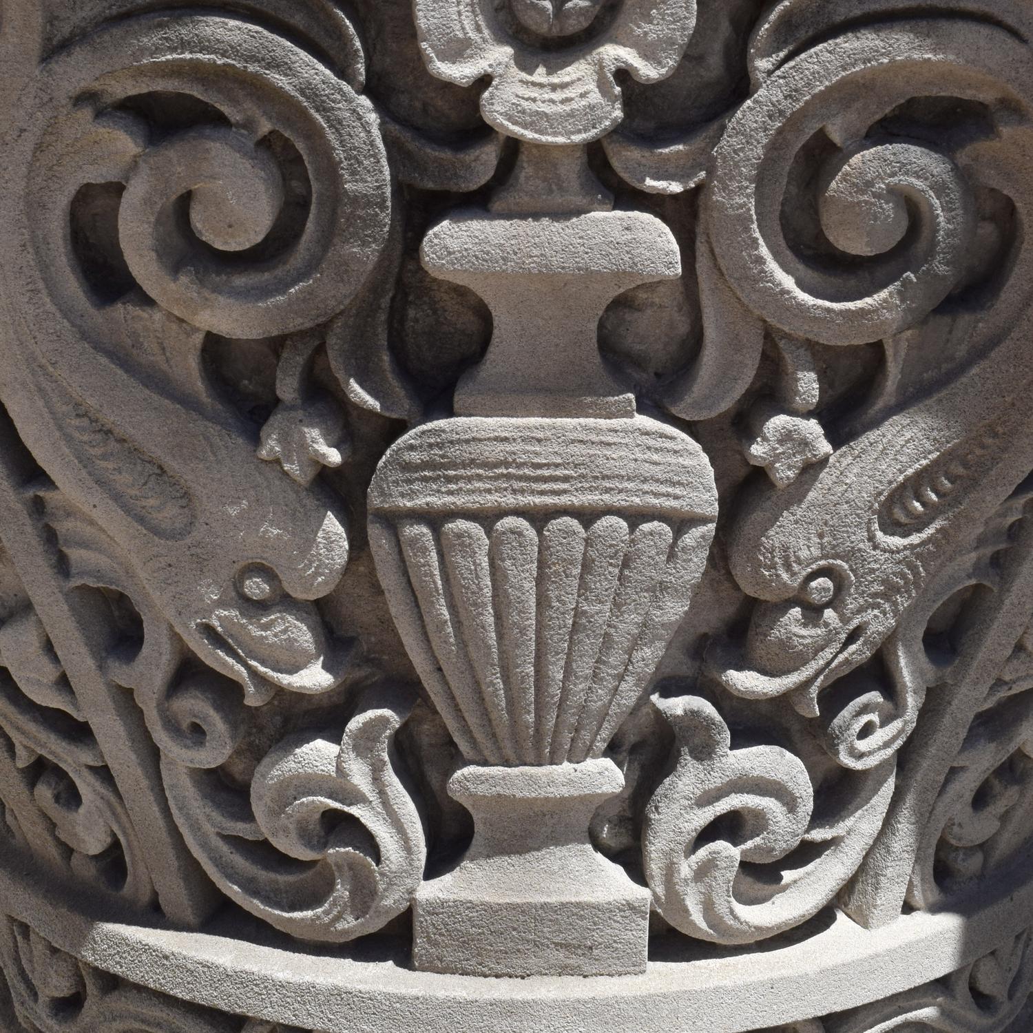 A Pair of American Carved Limestone Capitals 36" W x 25.5" D x 29.5" H — United States, Circa 1920