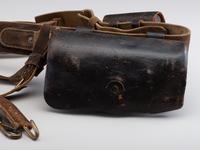 [CIVIL WAR]. Model 1851 cavalry sabre belt by W. Kinsey retaining shoulder strap and equipped with Model 1851 enlisted sword belt plate, maker marked cartridge box, and maker marked cap pouch.