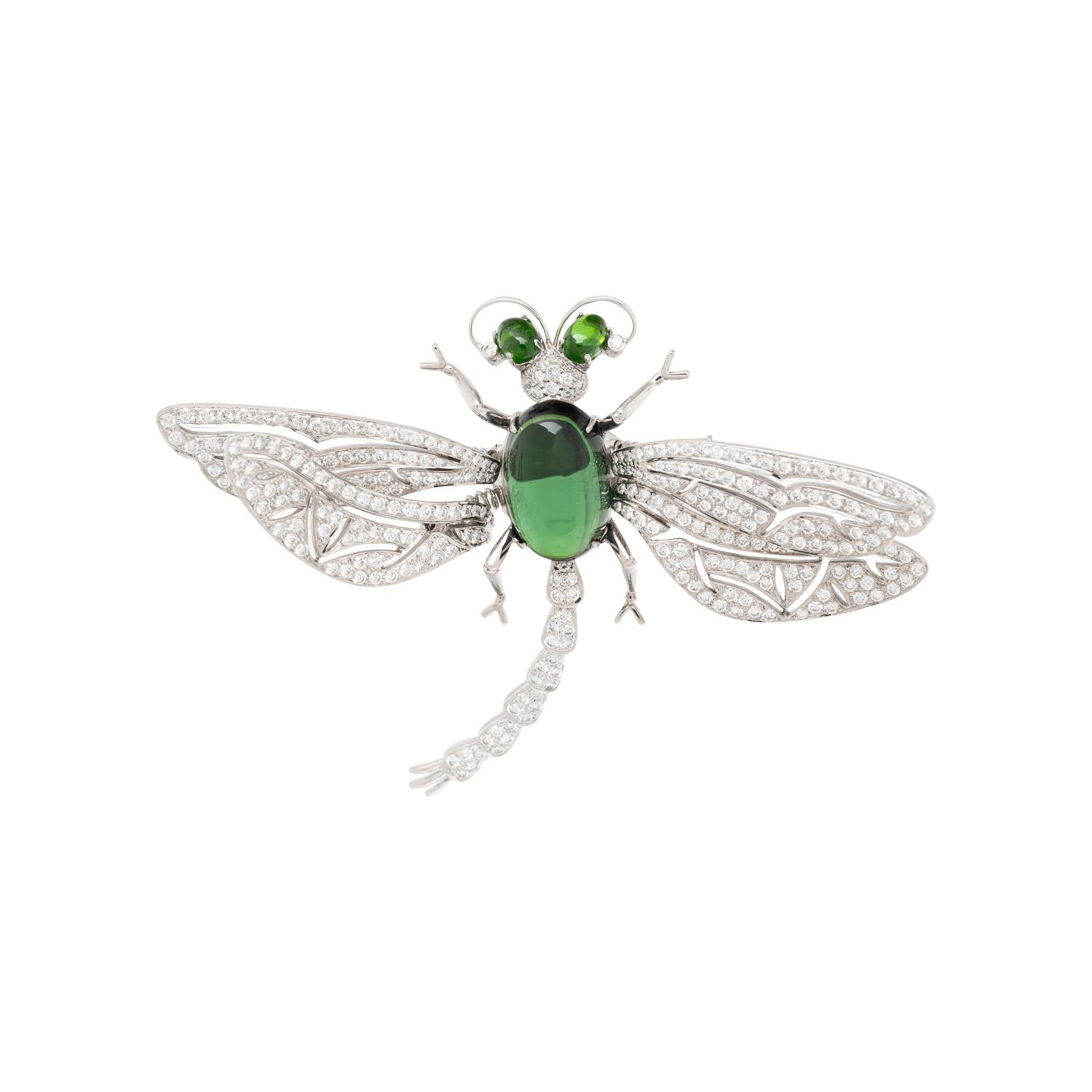 TOURMALINE, DIAMOND, AND WHITE GOLD 'EN TREMBLANT' DRAGONFLY BROOCH