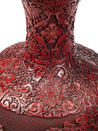 A Pair of Large Chinese Carved Red Lacquer Vases