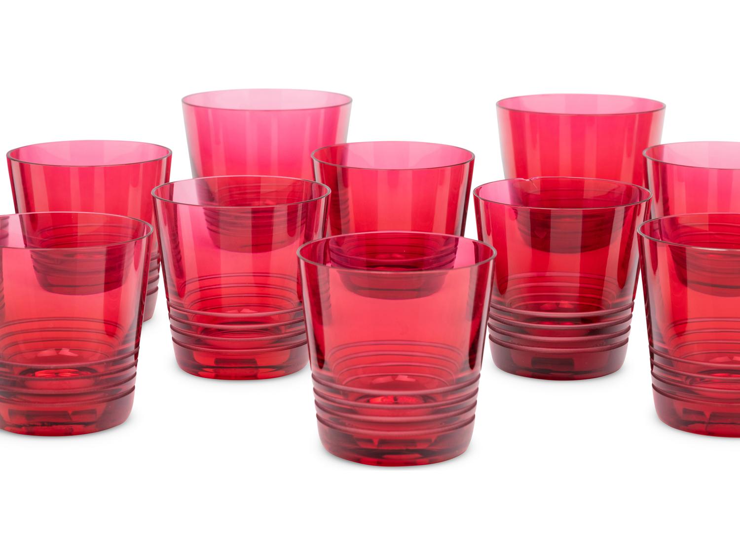 A Set of Sixteen Hermès Attelage Pink Glass Tumblers